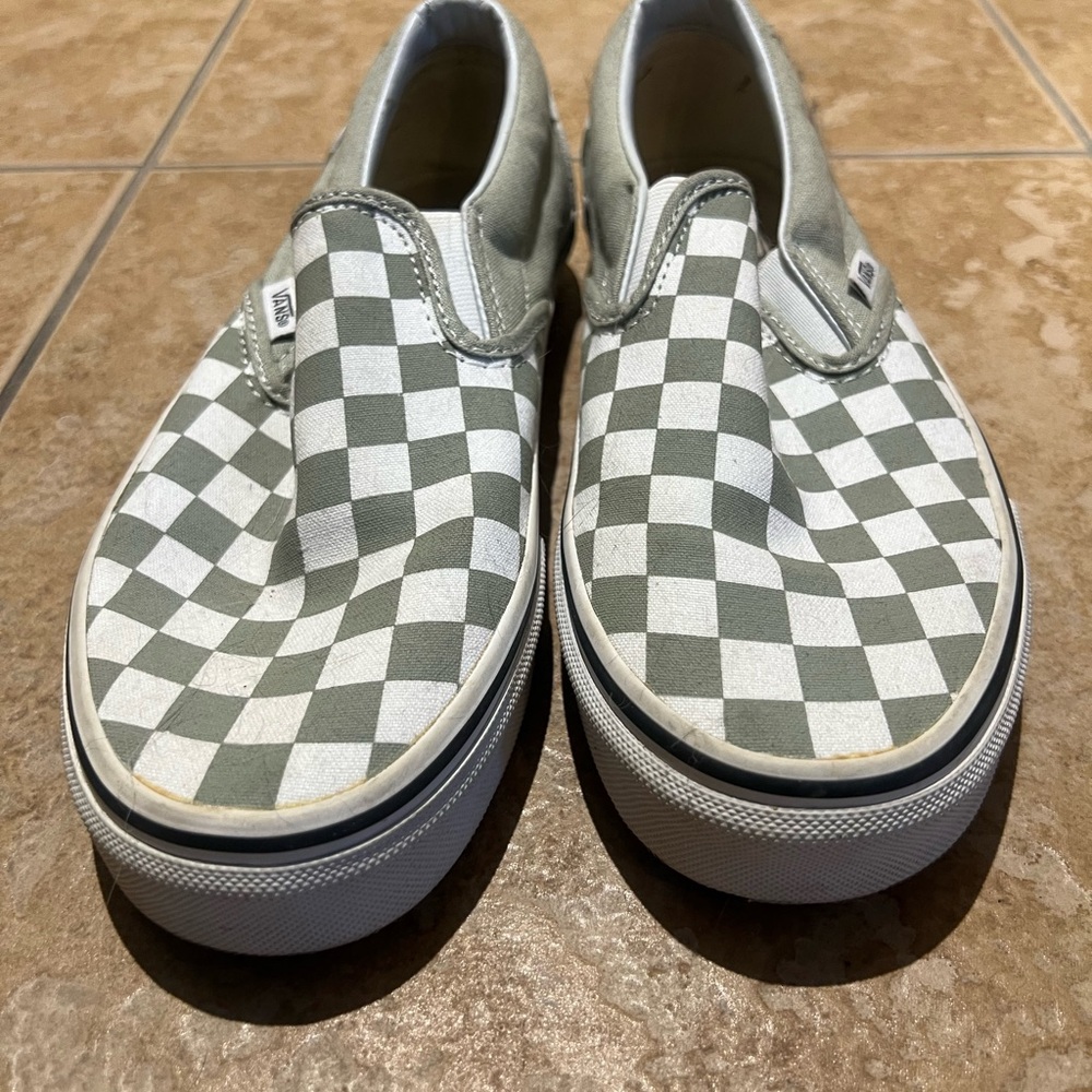 Vans Sage Green and White Checkered Sneakers